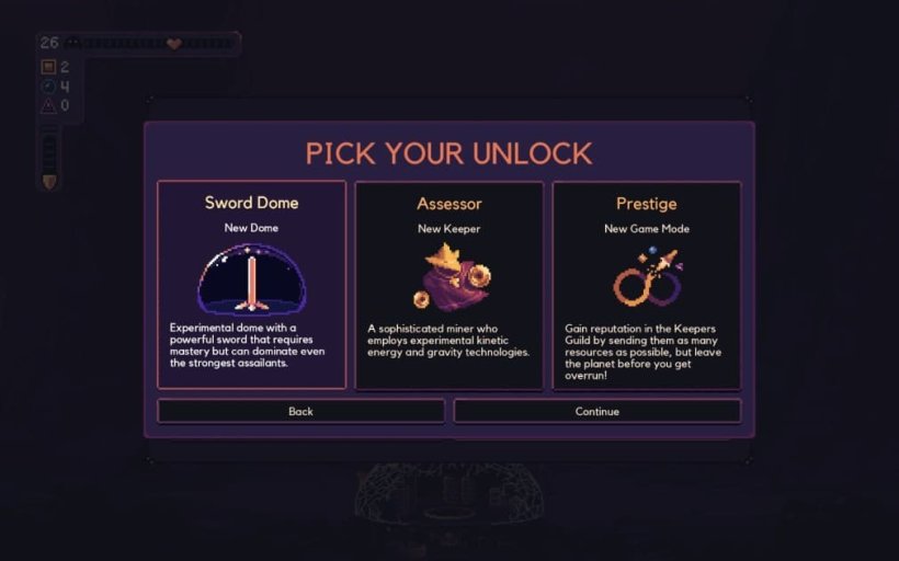 picking your unlock when winning a game in dome keeper