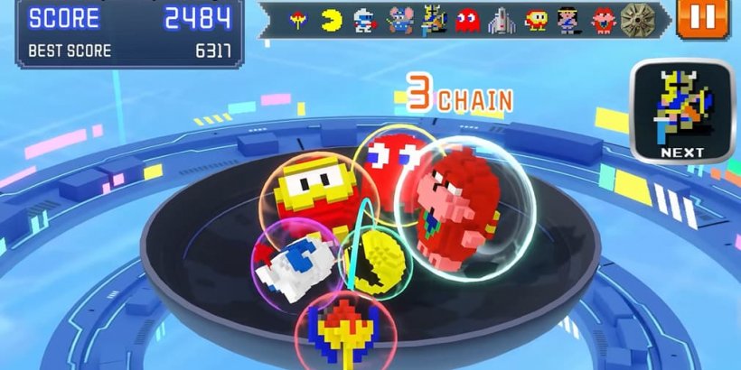 Namco Legendary Mountains offers you merge-matching puzzles with iconic Namco mascots