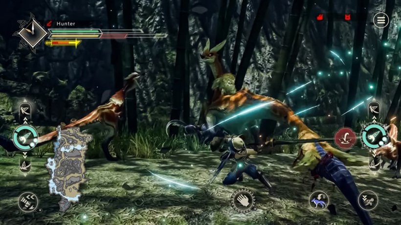 An armoured warrior fights vicious-looking insectoid beings in the middle of a jungle