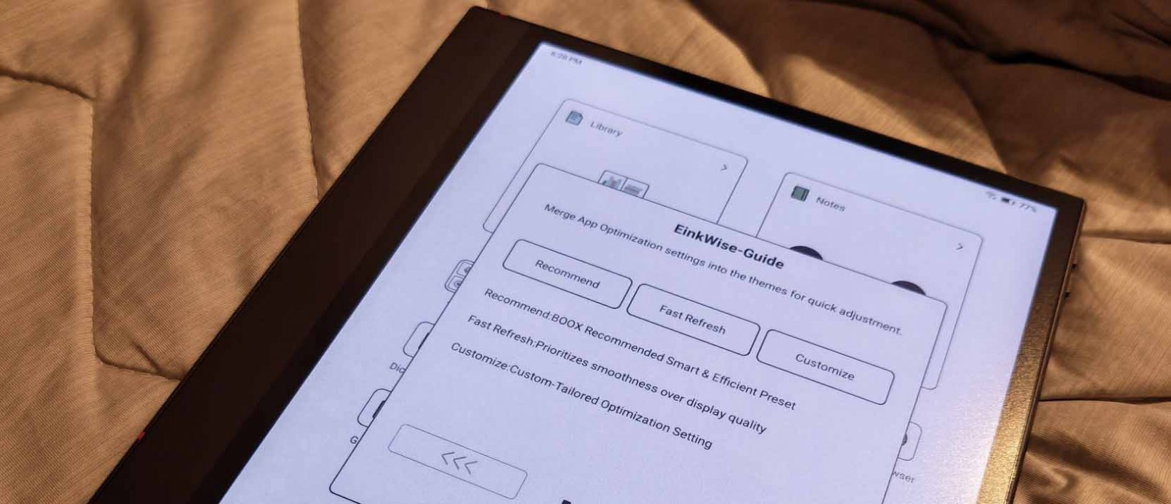 einkwise menu tutorial for the tablet settings