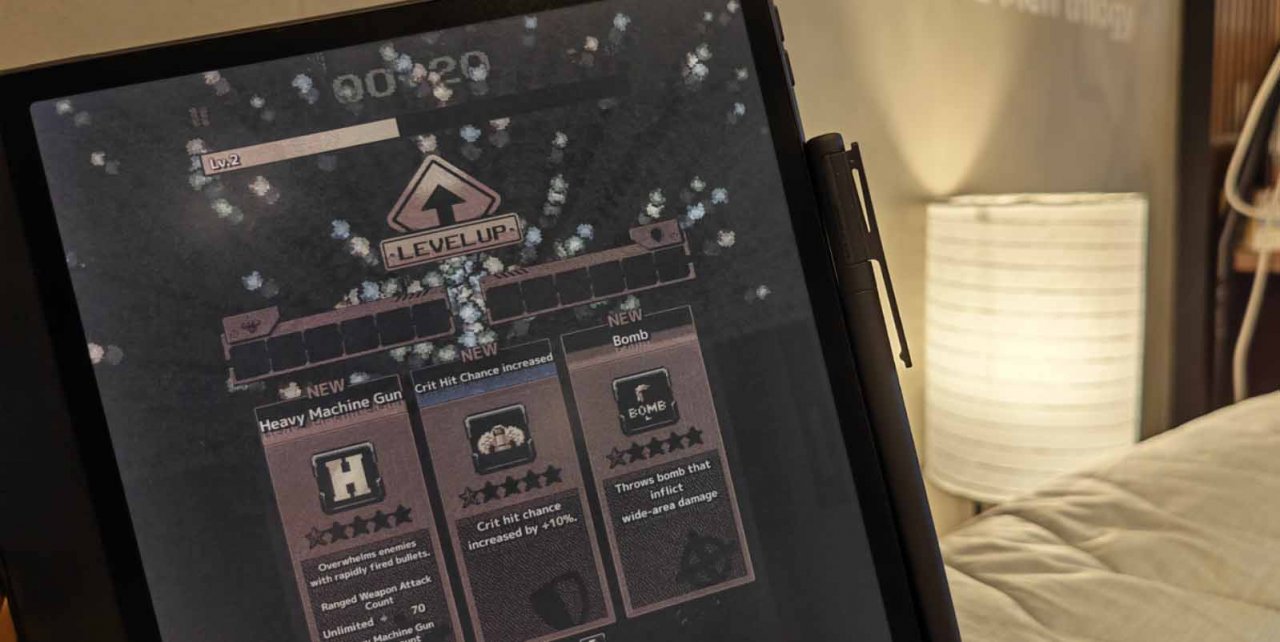 metal slug rush being played on a tablet on a couch with a lamp in the background