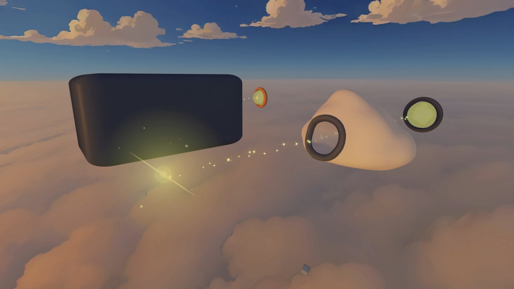 a beam of light passing through different blocks above the clouds