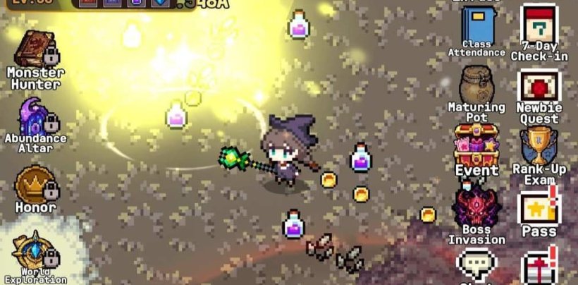 the main character in legend of witch killing enemies and farming