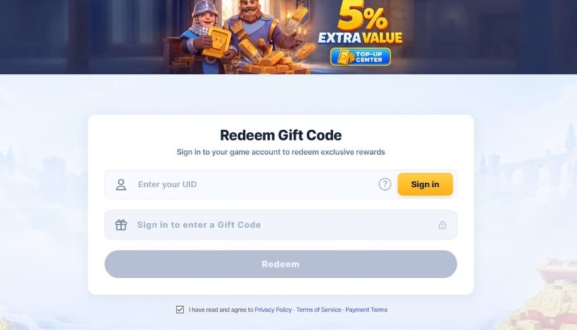 code redeem window on the top lords website
