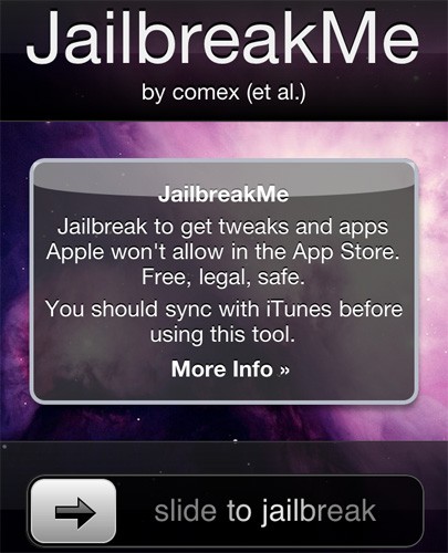 iPhone 4, iPad 3.2.1 jailbroken through 'Slide to Jailbreak' website 