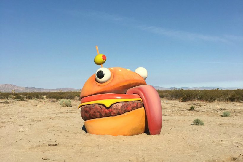 Fortnite's Durrr Burger falls through an interdimensional wormhole and pops up in a real-life desert