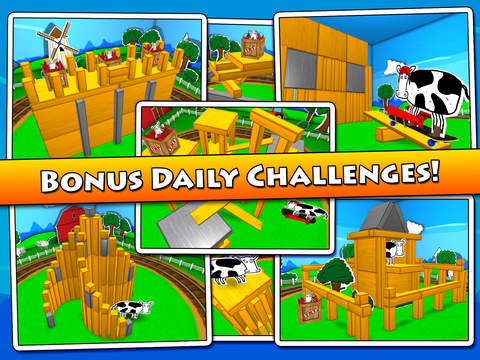 Endless 3D physics puzzler Block Amok depicts the eternal struggle of sheep versus cows