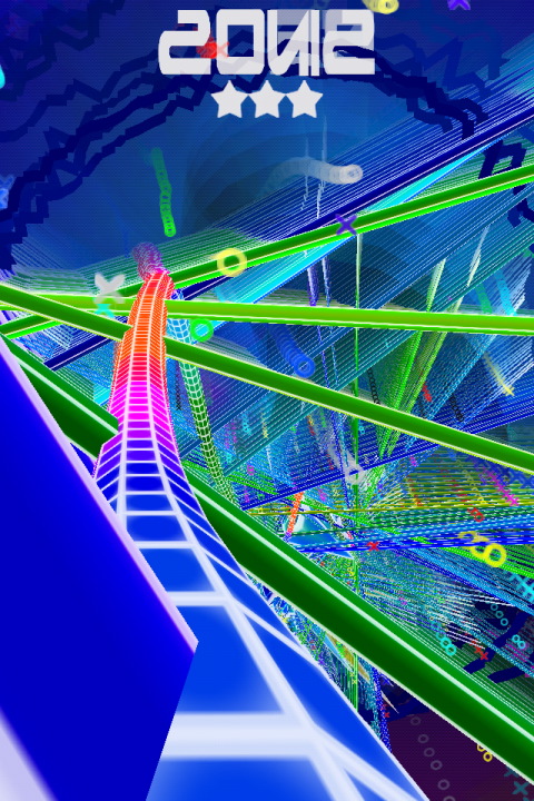 Obstacle avoidance title Synesthetic uses the music stored on your device to create stages