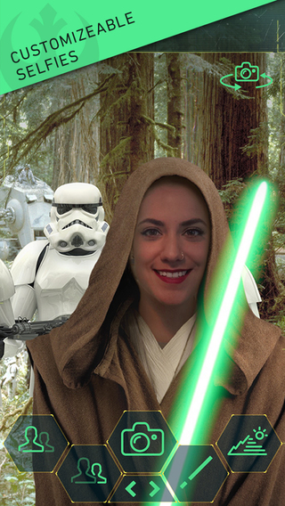 The official Star Wars companion app lets you take selfies inside the films, out now