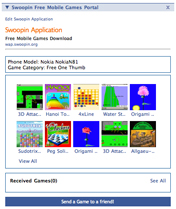 Facebook application offers free mobile games