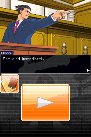 Phoenix Wright presenting the evidence now on iPhone