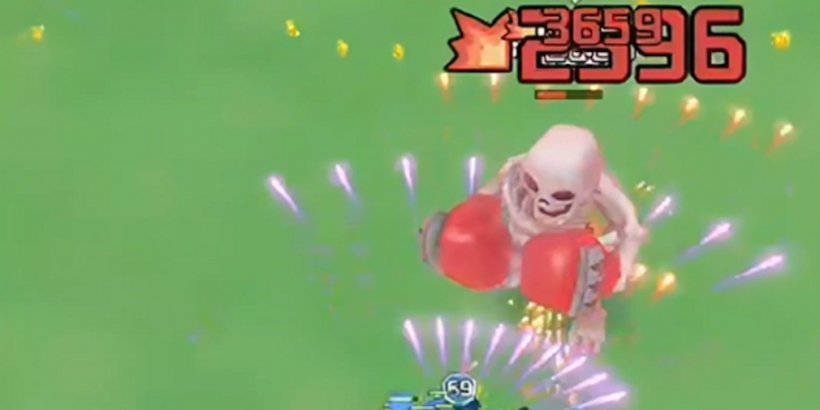 A skeleton with boxing gloves squares up to its foes