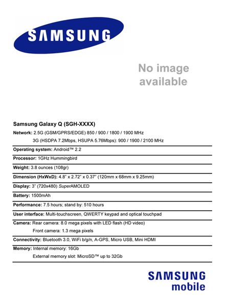 Samsung Galaxy Q specs leaked