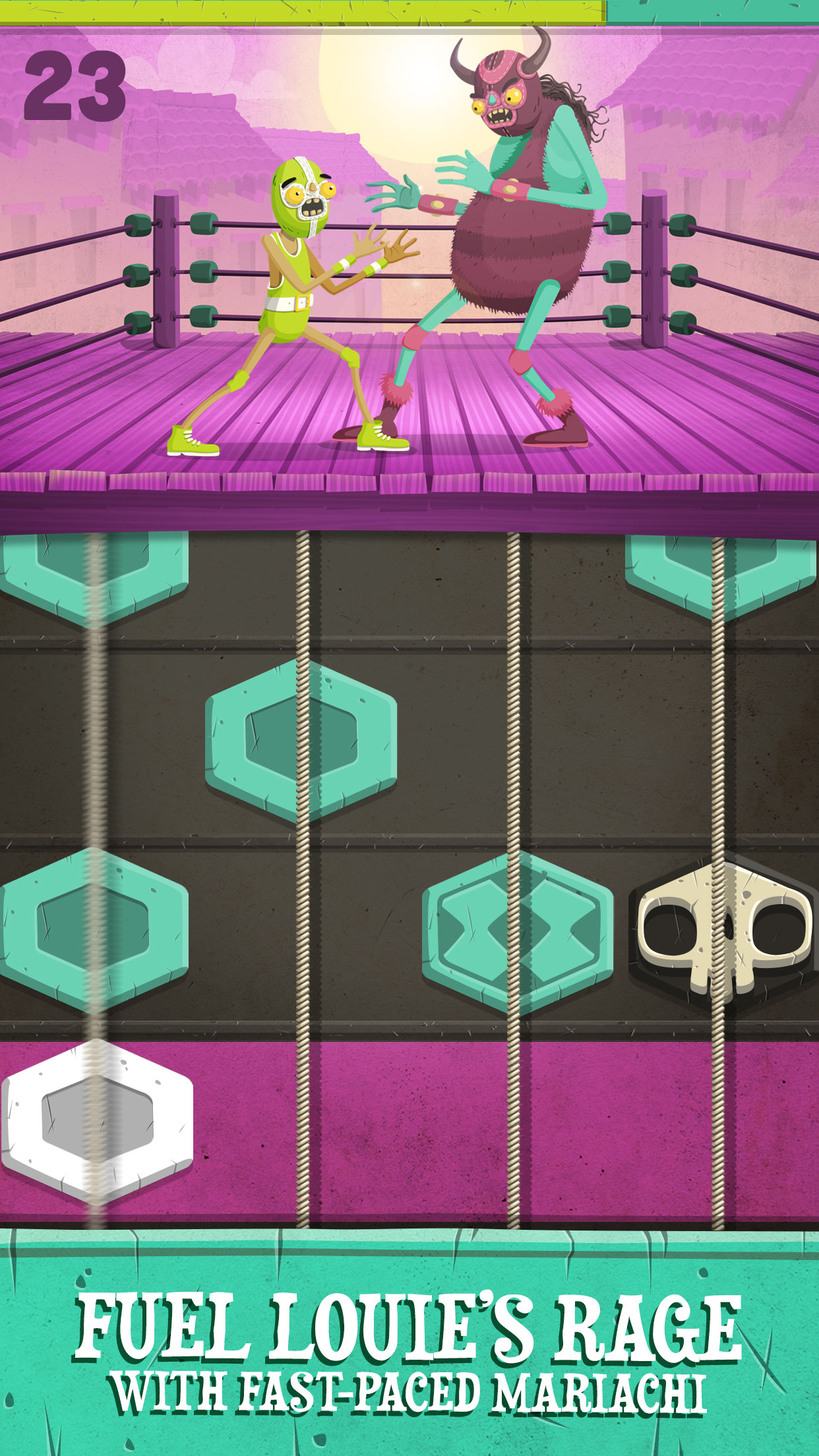 Tap to the rhythm and wrestle in colorful arcade game Louise Lucha