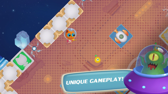 Save cute aliens in Space Kitty Puzzle by turning gravity, free on mobile and tablets