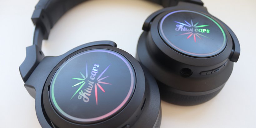 Kiwi Ears Aventus headset with the rainbow ears