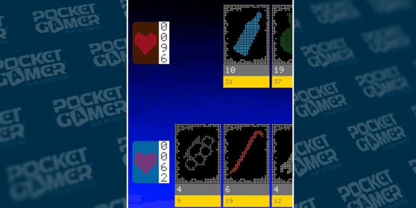 Health points next to cards.
