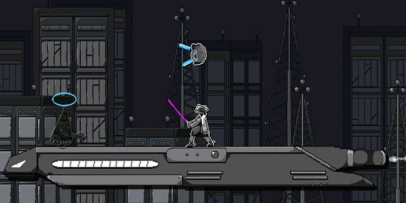 The warrior on guard against two robots.