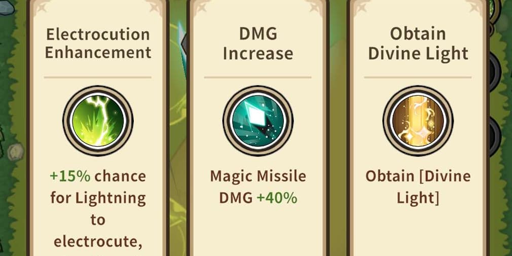 Spell upgrades with magic missile in the middle.