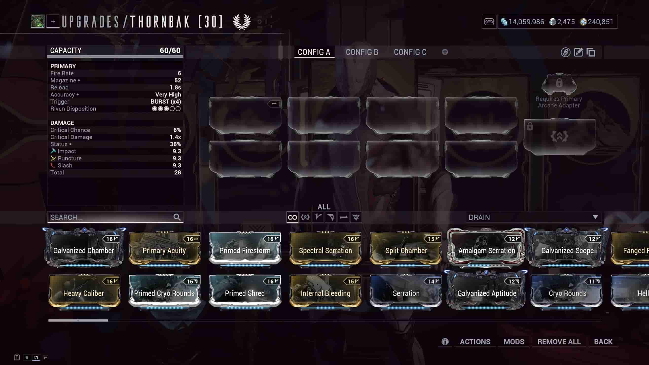 The menu for weapon modding, where you'll create builds for your individual weapons of choice.