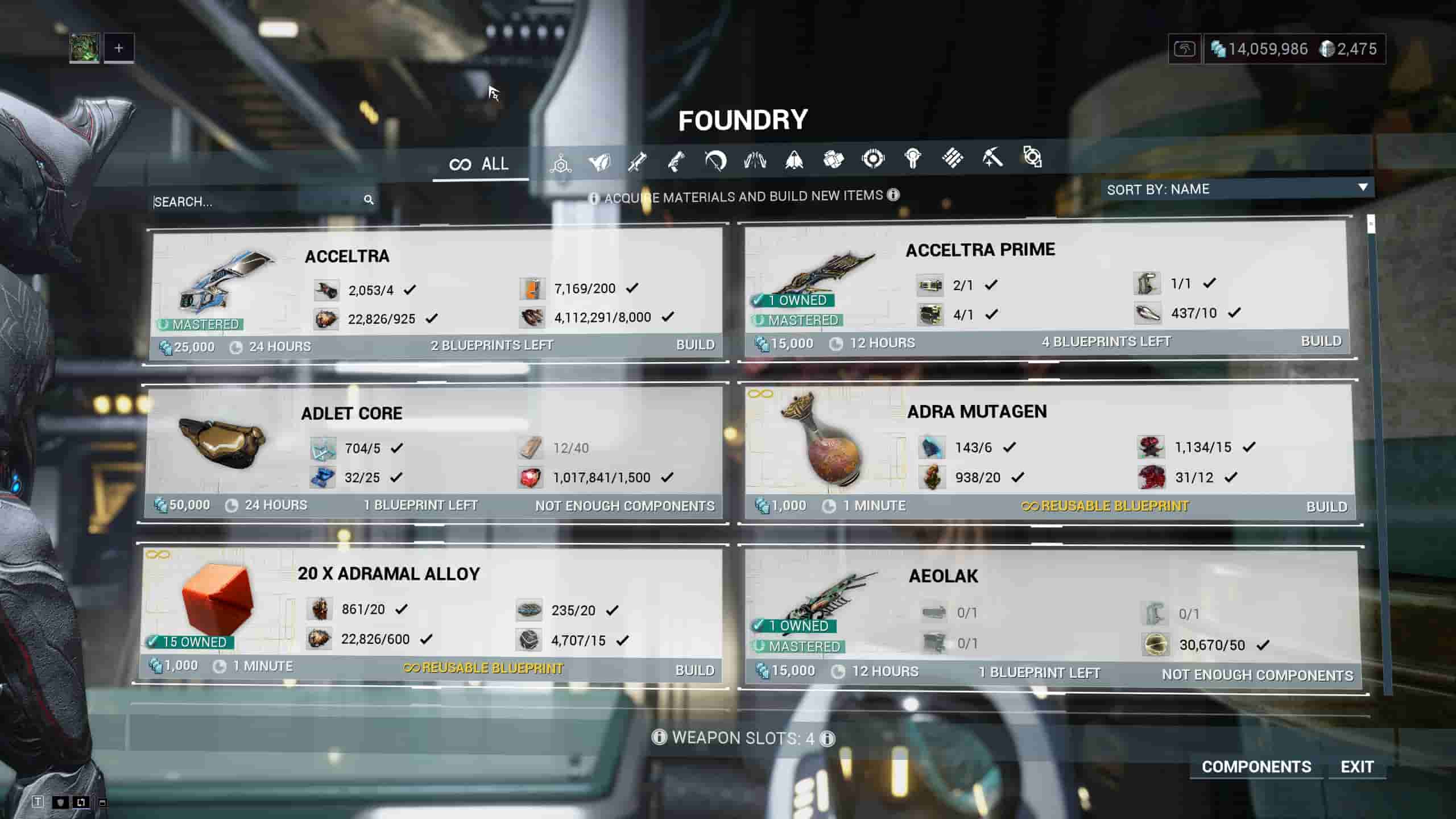 The menu for crafting various equipment such as new weapons and so on.