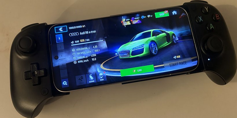 8BitDo Ultimate Mobile Gaming Controller playing a racing game