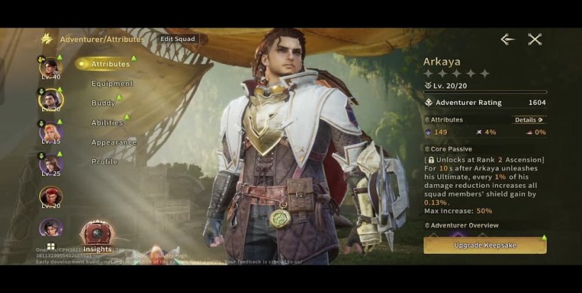 Arkaya on the character screen
