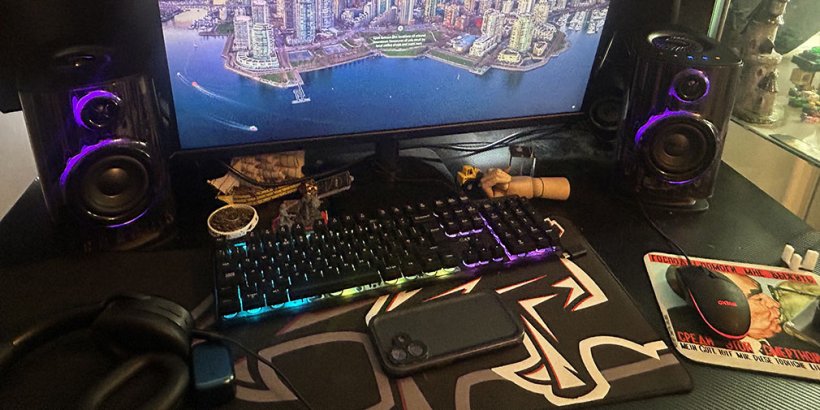 OXS Thunder Duo X Gaming speaker set up on a computer