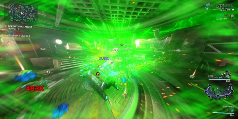 a bright green light clashes in the middle of the screen
