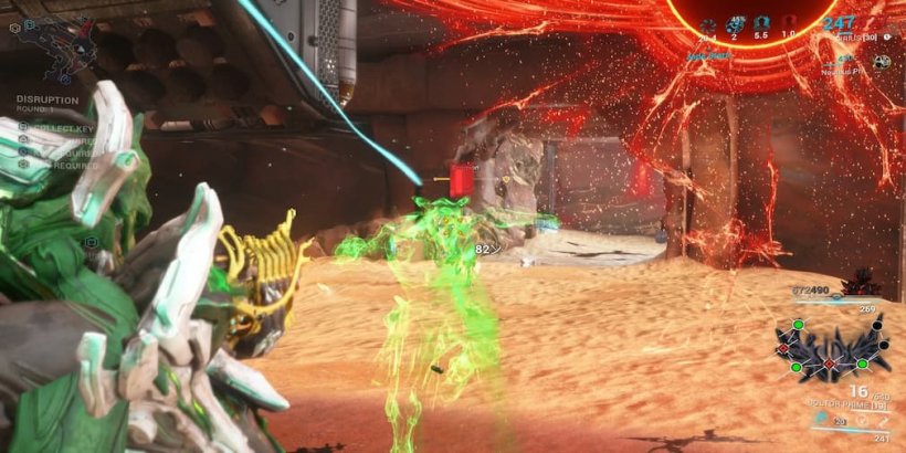a characters aims down the sights of a gun as a green shell stands in front