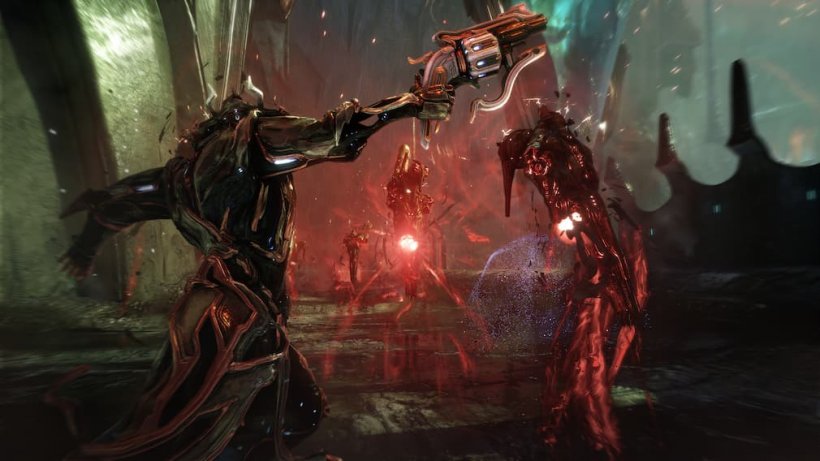 Brysko stands gun in hand as red energy flies in front