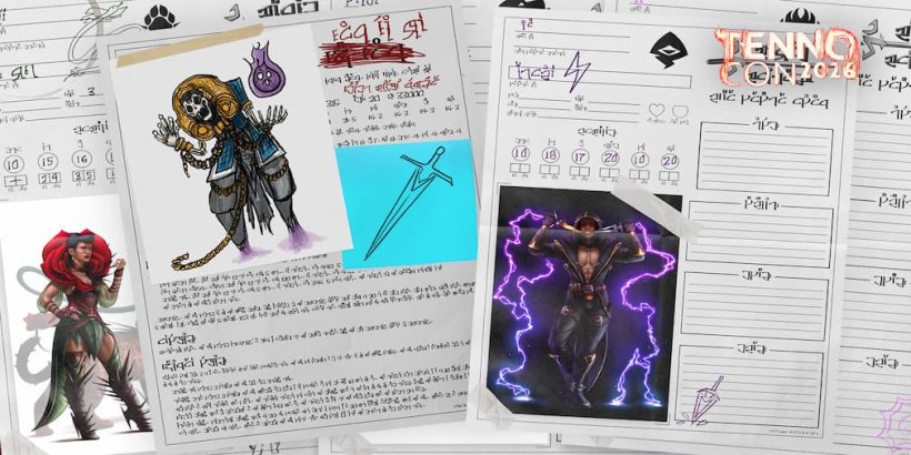 Three pages of paper with characters drawn on and class abilities written