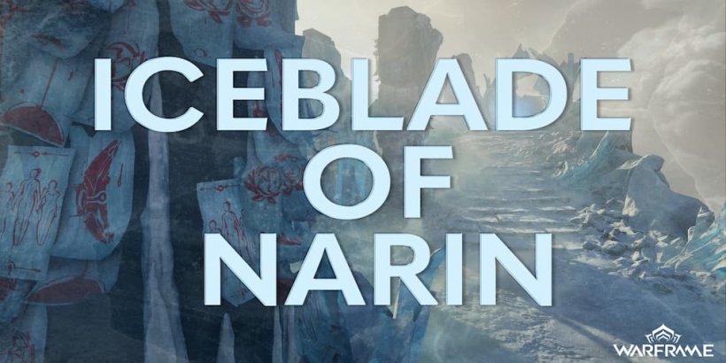 The words Iceblade of Narin stand in front of a cold backdrop