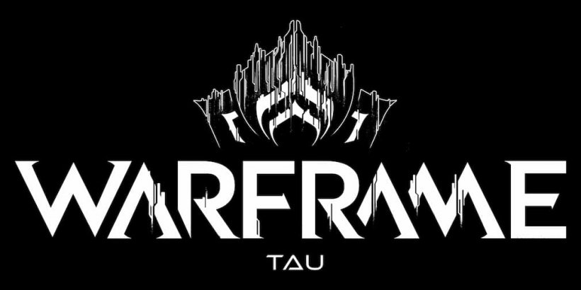 Warframe Tau written on a black background with a lotus above the words