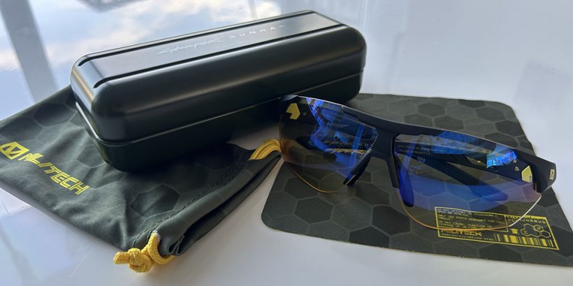 Gunnar x Cyberpunk 2077 Militech glasses on a table