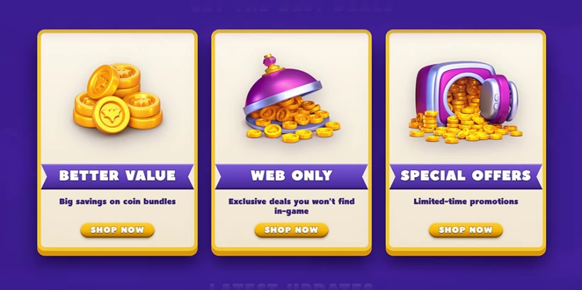 Bonus Coins and Discounts when purchasing through the WebShop